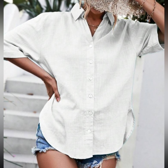 Classic Side Slit Button Down Semi Sheer Shirt Top Blouse - Picture 3 of 5